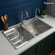 Handmade Double Bowl Kitchen Sink With Tap Hole (37 x 20 x 10 Inches) - by Specule